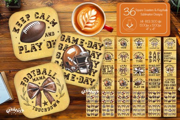 Football Square Coaster Bundle Png Graphics